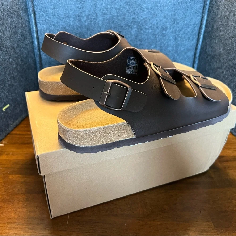 Cushionaire Men's Size 11 Brown Nappa Leland Cork Sandals NIB Adjustable‎ Buckle